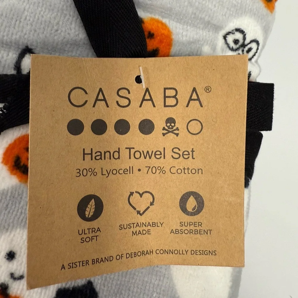 NWT Casaba Halloween Ghosts Cats Hand Towels Set Of 2 Cat Holiday Bath Kitchen